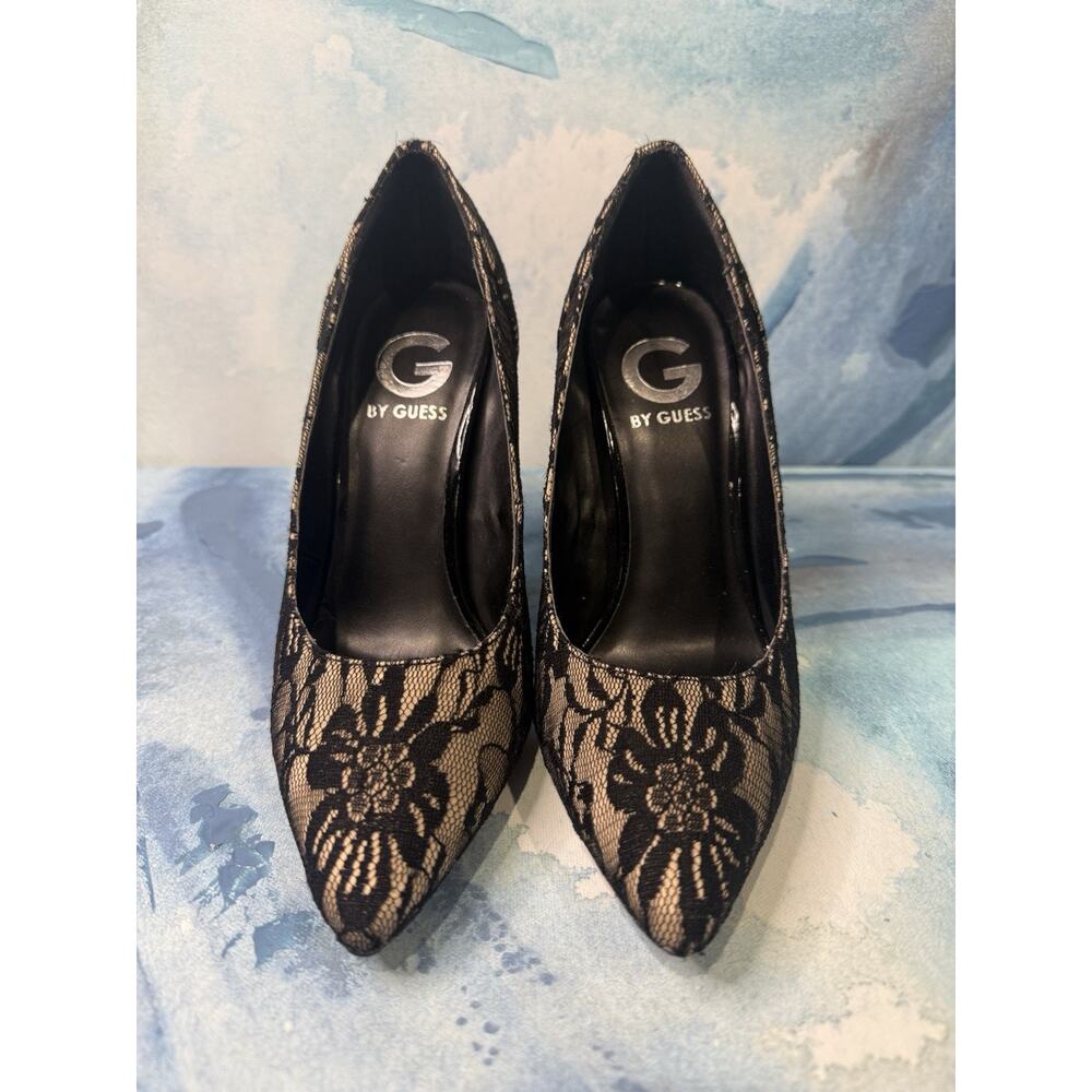 G By Guess Pumps Heels Black Beige Mesh Lace Size 6M